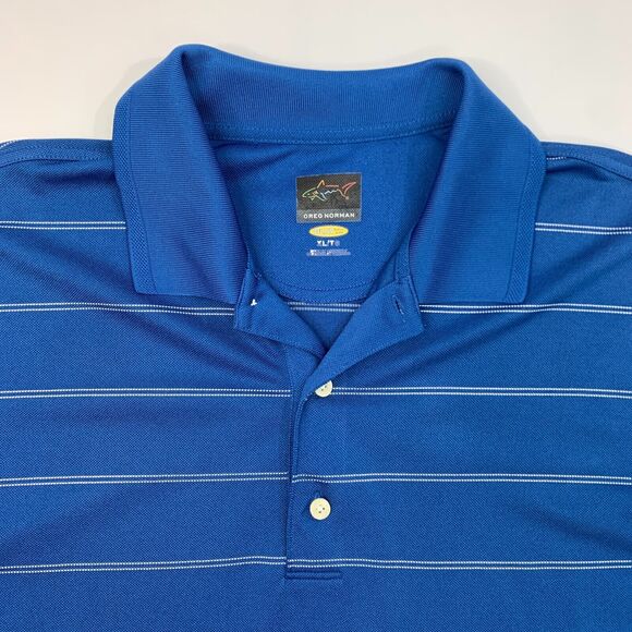 Greg Norman PlayDry Polo Shirt Mens XL Extra Large Blue Striped Performance Golf - Picture 4 of 12
